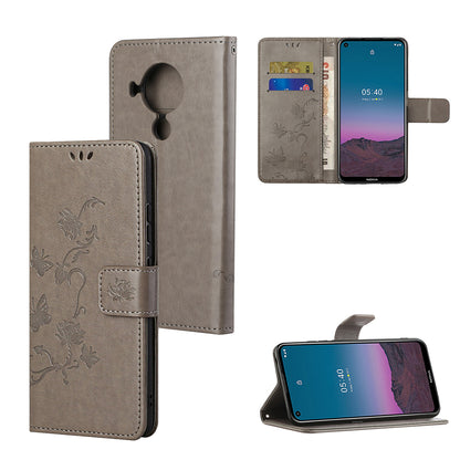 Imprint Butterfly Flower Leather Wallet Stand Phone Cover for Nokia 5.4