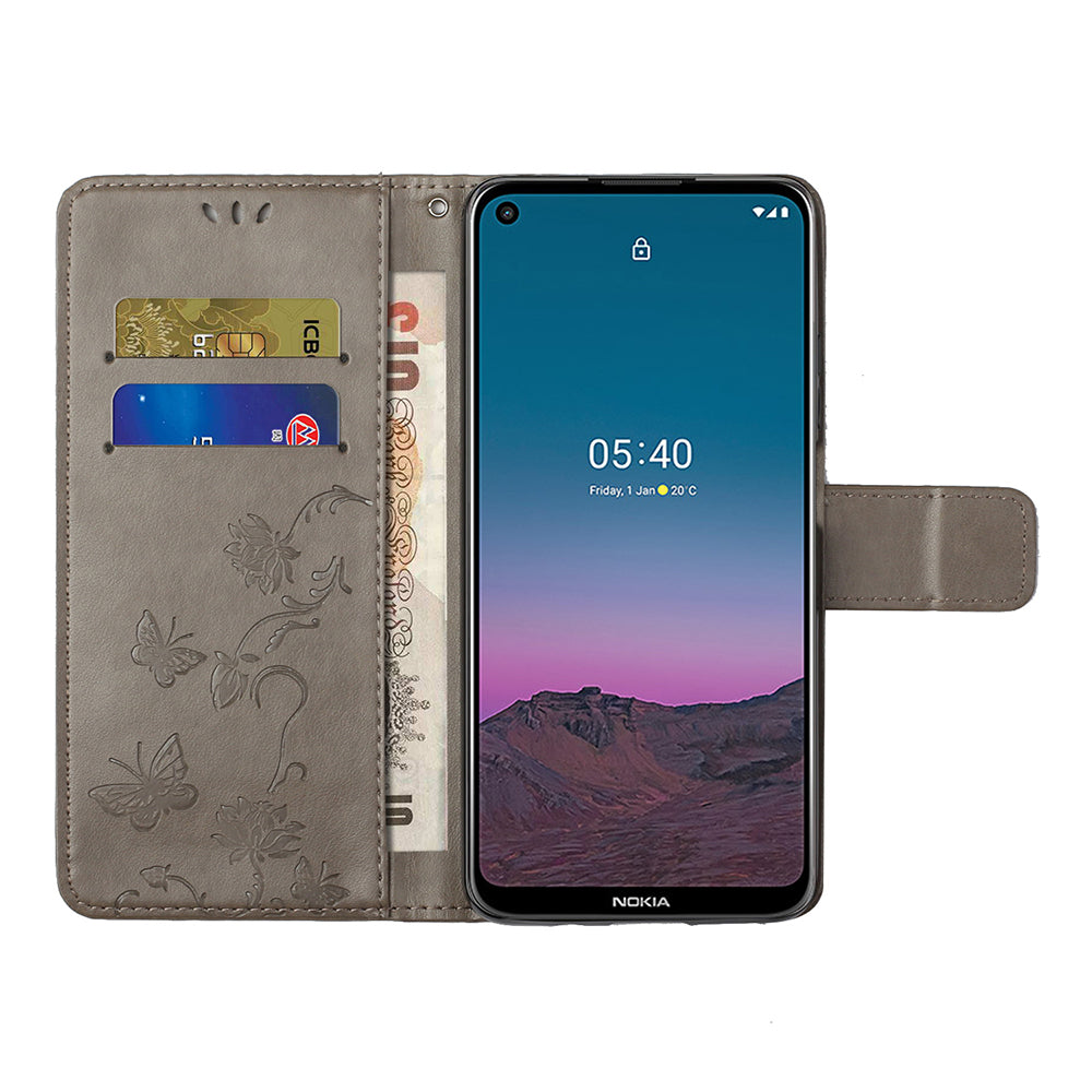 Imprint Butterfly Flower Leather Wallet Stand Phone Cover for Nokia 5.4