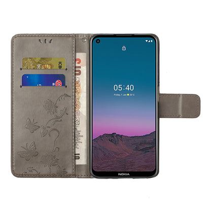Imprint Butterfly Flower Leather Wallet Stand Phone Cover for Nokia 5.4