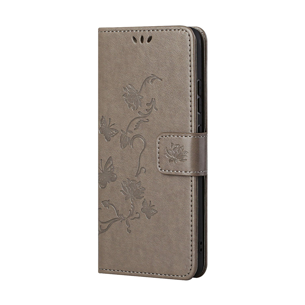 Imprint Butterfly Flower Leather Wallet Stand Phone Cover for Nokia 5.4