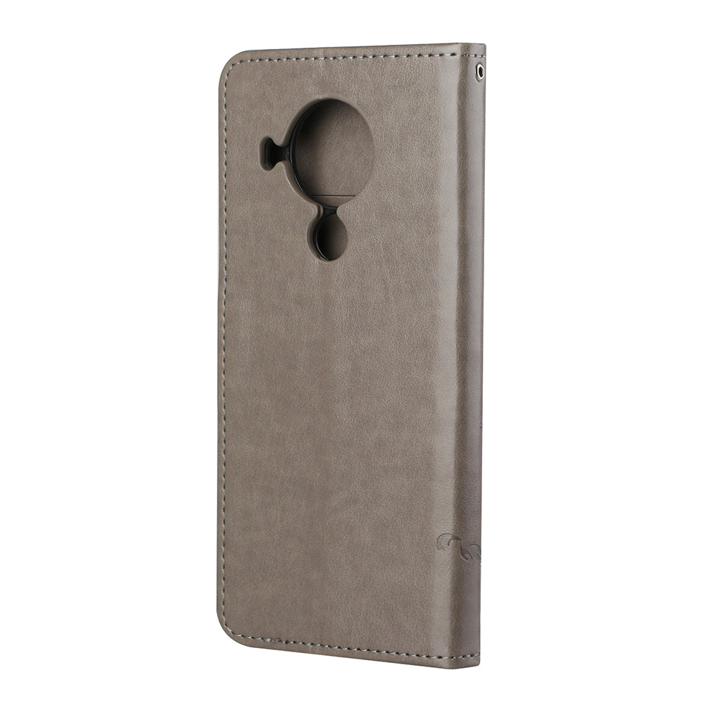 Imprint Butterfly Flower Leather Wallet Stand Phone Cover for Nokia 5.4