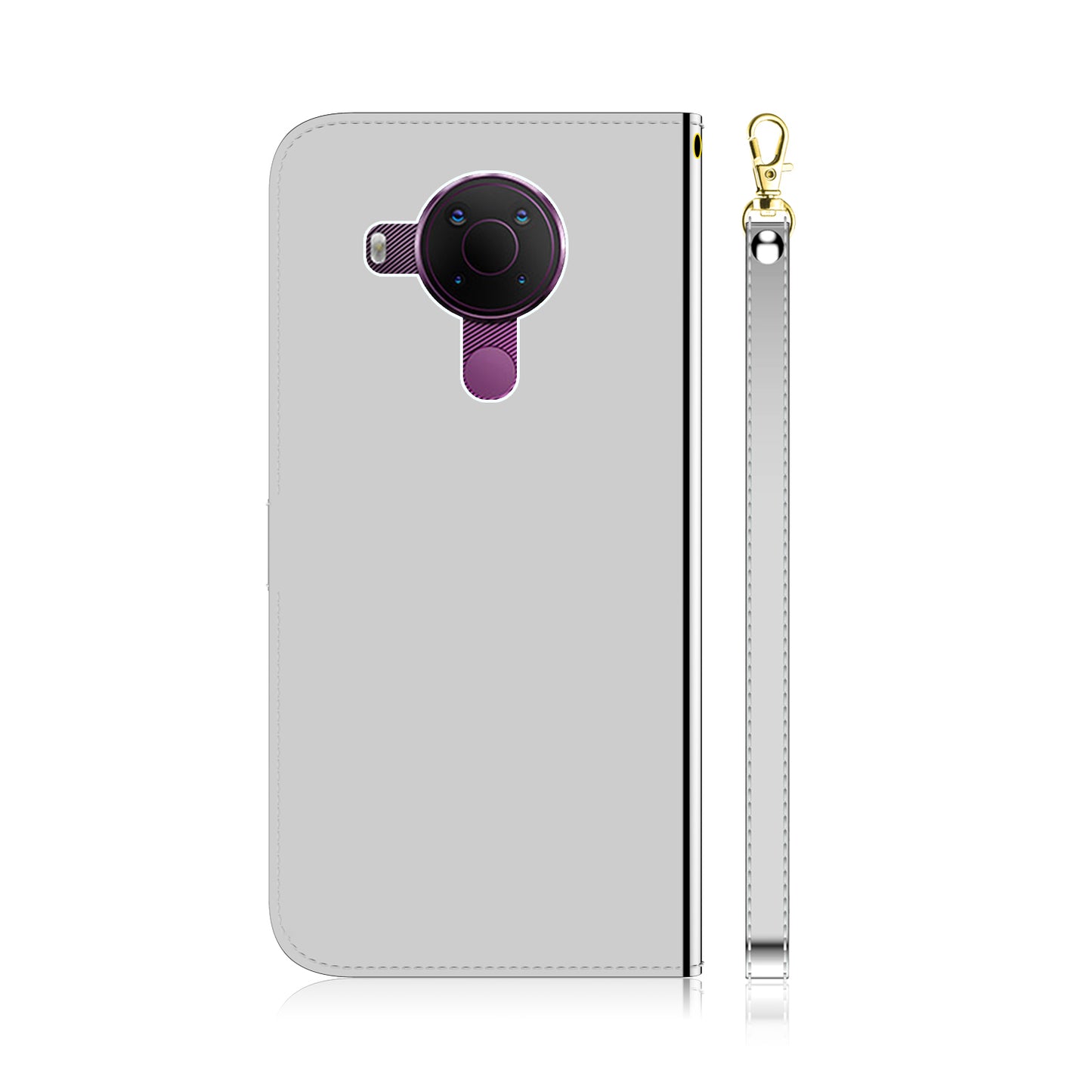 Wallet Design Mirror-like Surface Leather Stand Case with Wrist Strap for Nokia 5.4