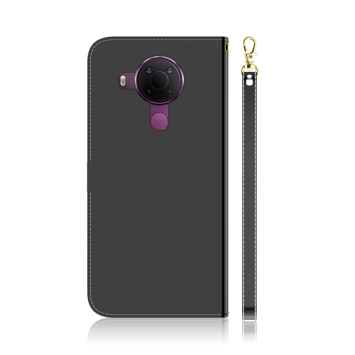 Wallet Design Mirror-like Surface Leather Stand Case with Wrist Strap for Nokia 5.4