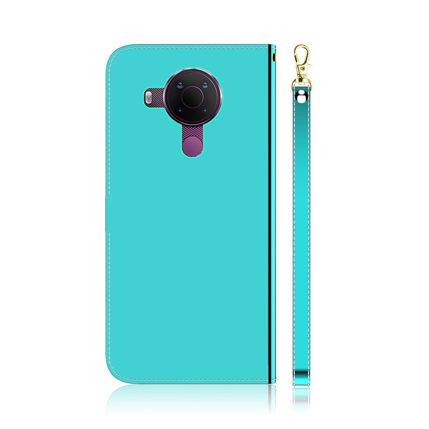 Wallet Design Mirror-like Surface Leather Stand Case with Wrist Strap for Nokia 5.4