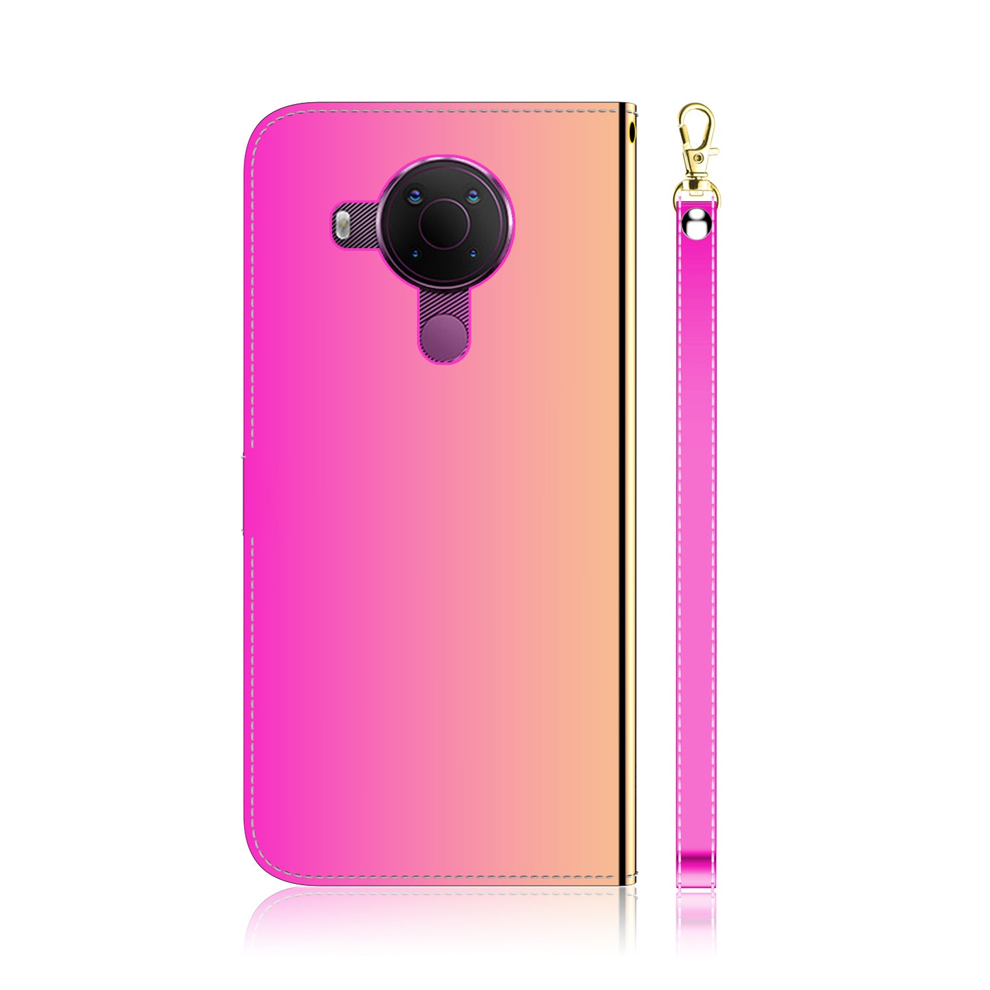Wallet Design Mirror-like Surface Leather Stand Case with Wrist Strap for Nokia 5.4