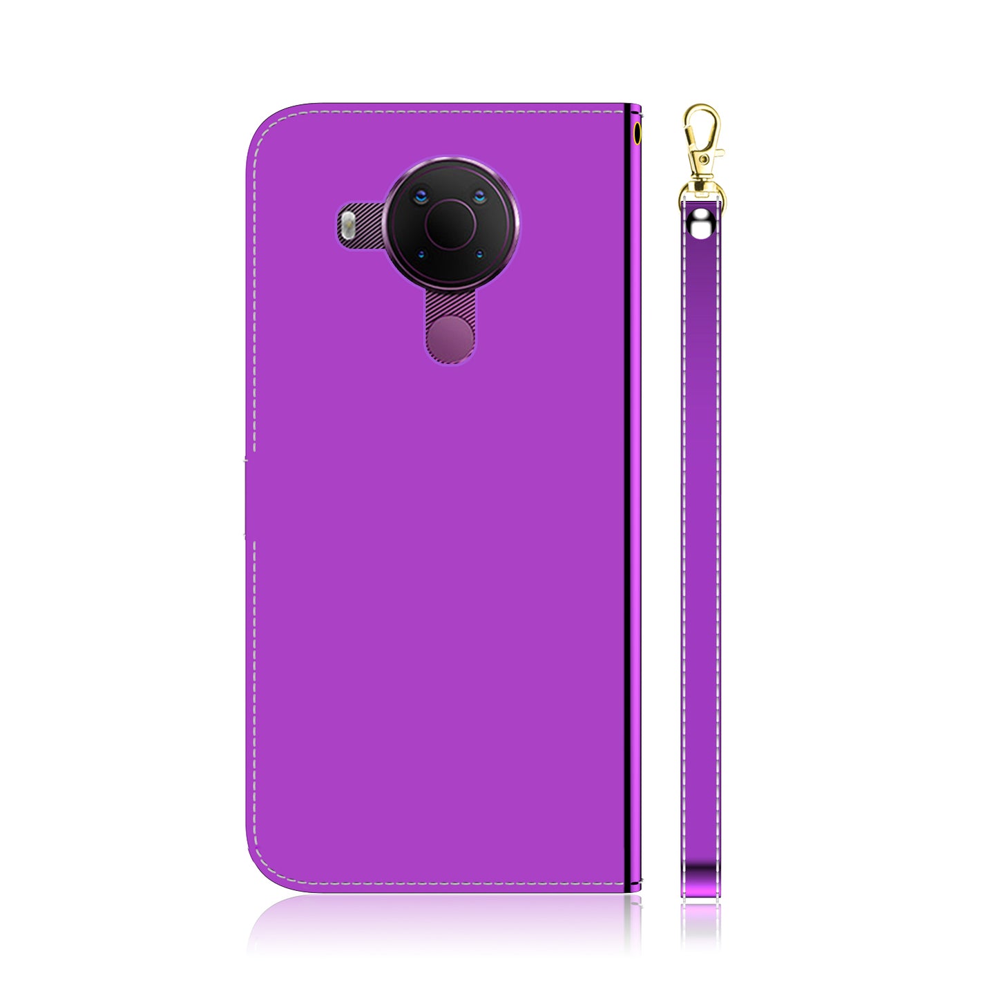 Wallet Design Mirror-like Surface Leather Stand Case with Wrist Strap for Nokia 5.4