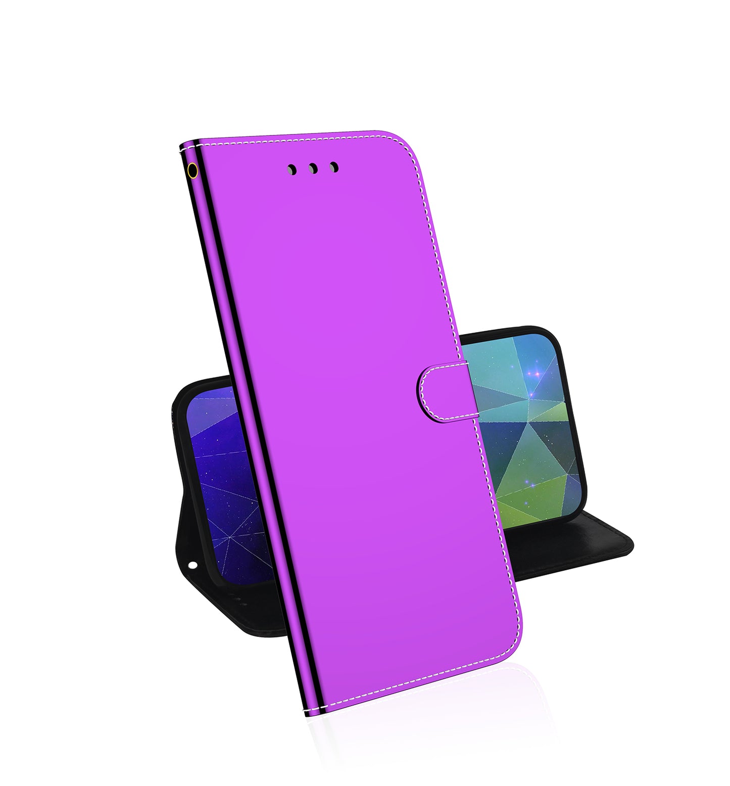 Wallet Design Mirror-like Surface Leather Stand Case with Wrist Strap for Nokia 5.4