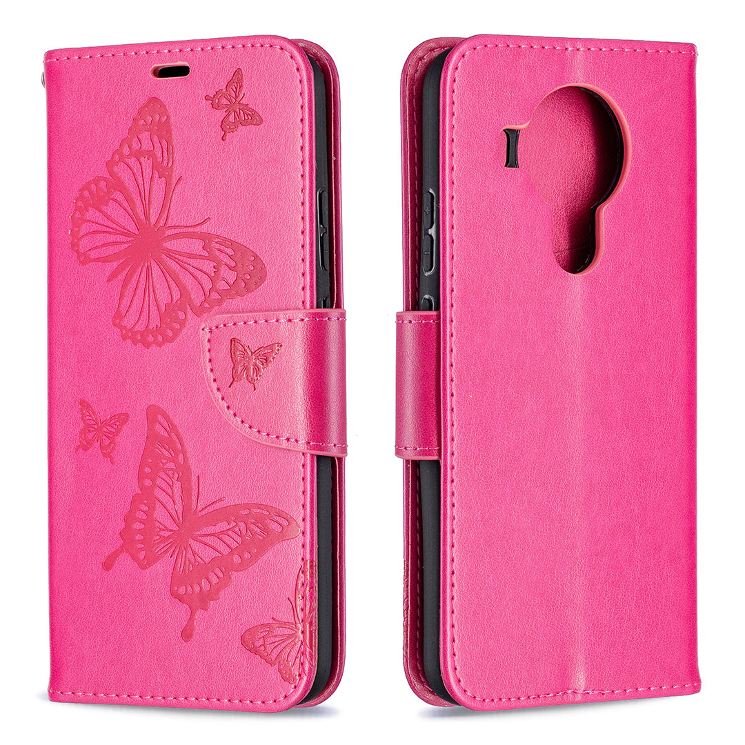 Magnetic Clasp Butterfly Imprinting Leather Wallet Case for Nokia 5.4