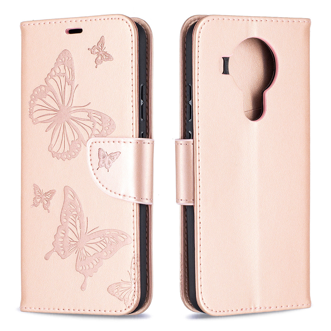 Magnetic Clasp Butterfly Imprinting Leather Wallet Case for Nokia 5.4