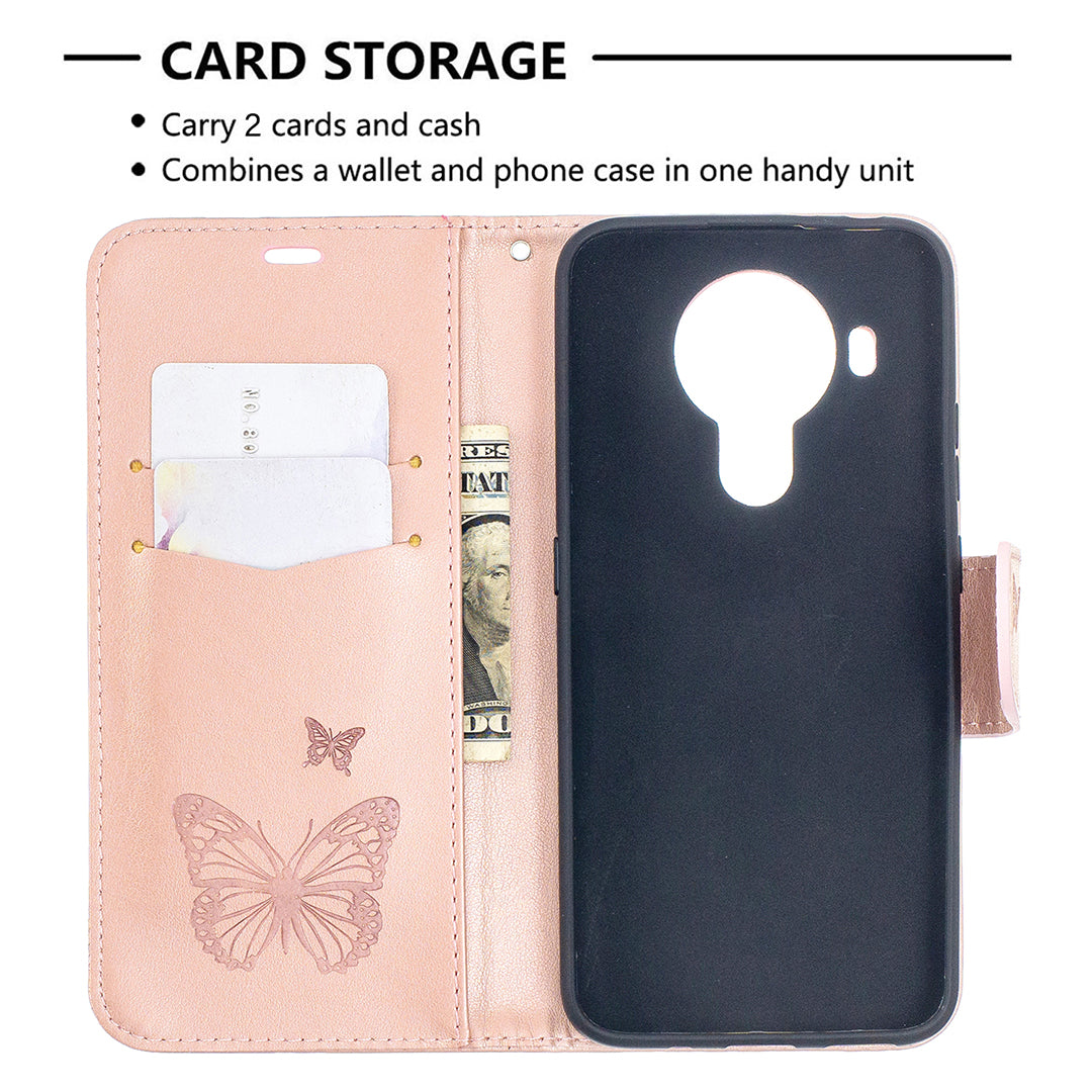 Magnetic Clasp Butterfly Imprinting Leather Wallet Case for Nokia 5.4