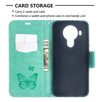 Magnetic Clasp Butterfly Imprinting Leather Wallet Case for Nokia 5.4