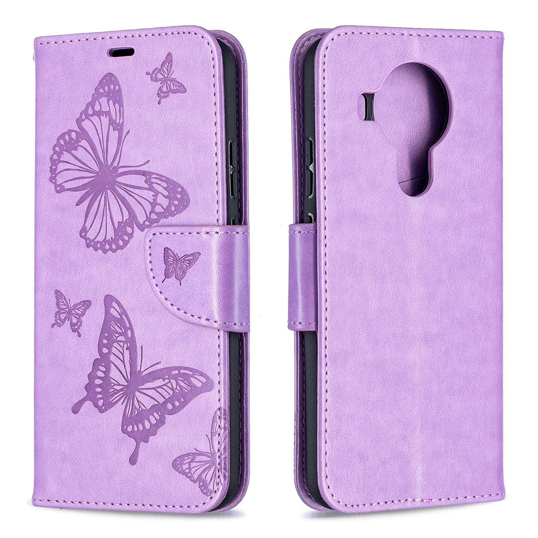 Magnetic Clasp Butterfly Imprinting Leather Wallet Case for Nokia 5.4