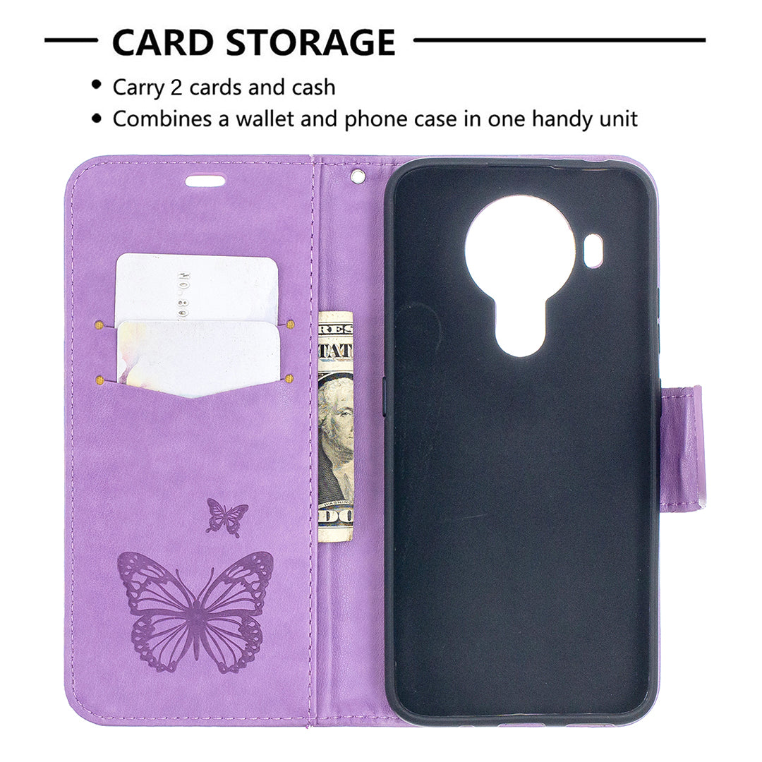 Magnetic Clasp Butterfly Imprinting Leather Wallet Case for Nokia 5.4