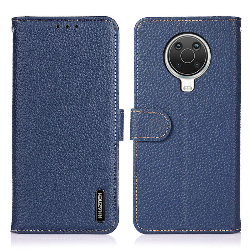 KHAZNEH for Nokia 6.3 / G10 / G20 Litchi Texture Top Layer Genuine Leather Shell Cell Phone Stand Case