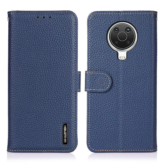 KHAZNEH for Nokia 6.3 / G10 / G20 Litchi Texture Top Layer Genuine Leather Shell Cell Phone Stand Case