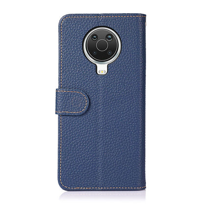 KHAZNEH for Nokia 6.3 / G10 / G20 Litchi Texture Top Layer Genuine Leather Shell Cell Phone Stand Case