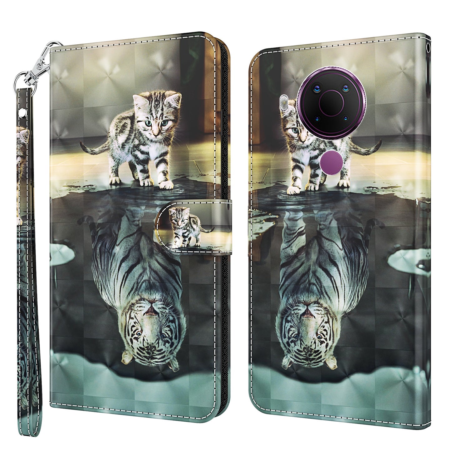 Pattern Printing Wallet Stand PU Leather Phone Case Shell for Nokia 5.4
