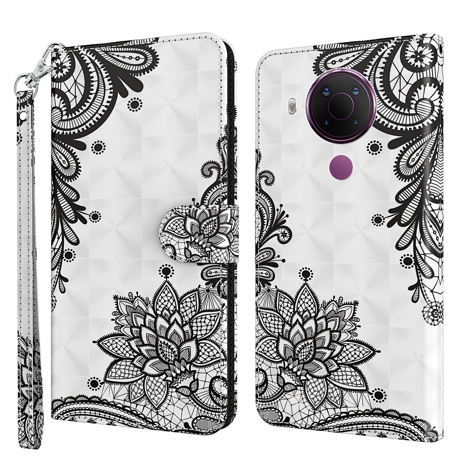 Pattern Printing Wallet Stand PU Leather Phone Case Shell for Nokia 5.4