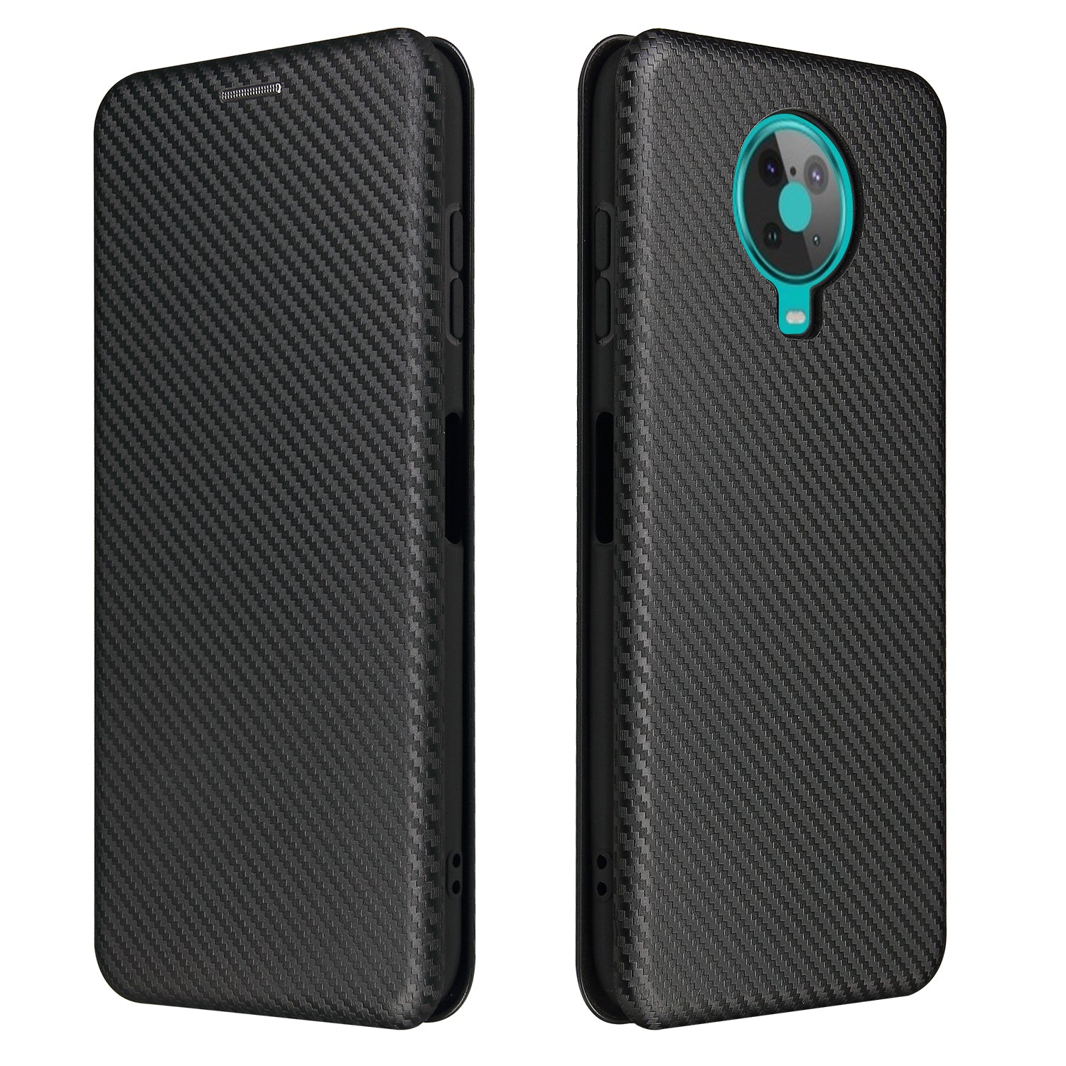 Anti-Scratch Carbon Fiber Texture Auto-absorbed Card Holder Cover Case for Nokia 6.3 / G10 / G20