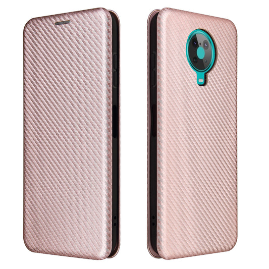 Anti-Scratch Carbon Fiber Texture Auto-absorbed Card Holder Cover Case for Nokia 6.3 / G10 / G20