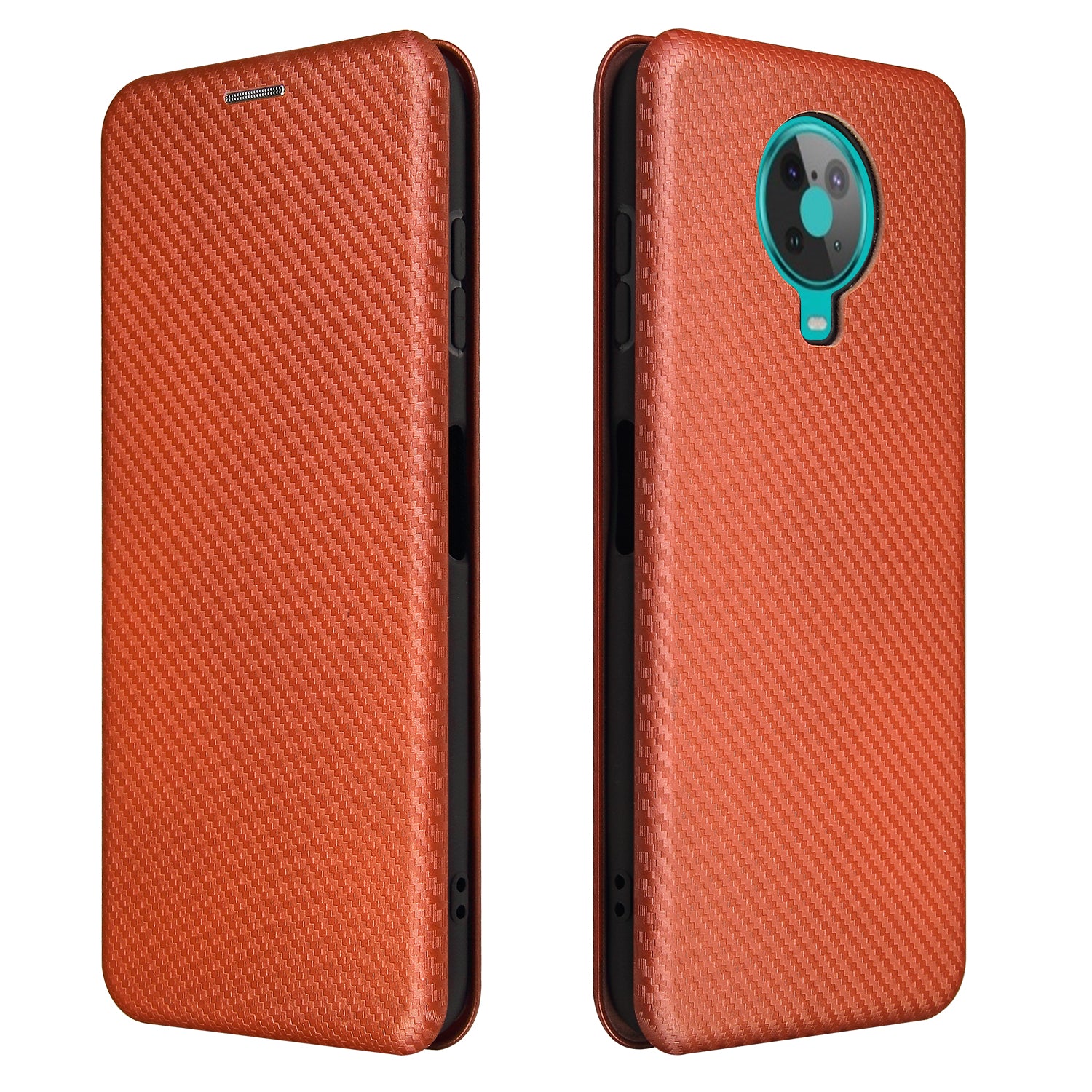 Anti-Scratch Carbon Fiber Texture Auto-absorbed Card Holder Cover Case for Nokia 6.3 / G10 / G20