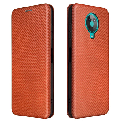 Anti-Scratch Carbon Fiber Texture Auto-absorbed Card Holder Cover Case for Nokia 6.3 / G10 / G20