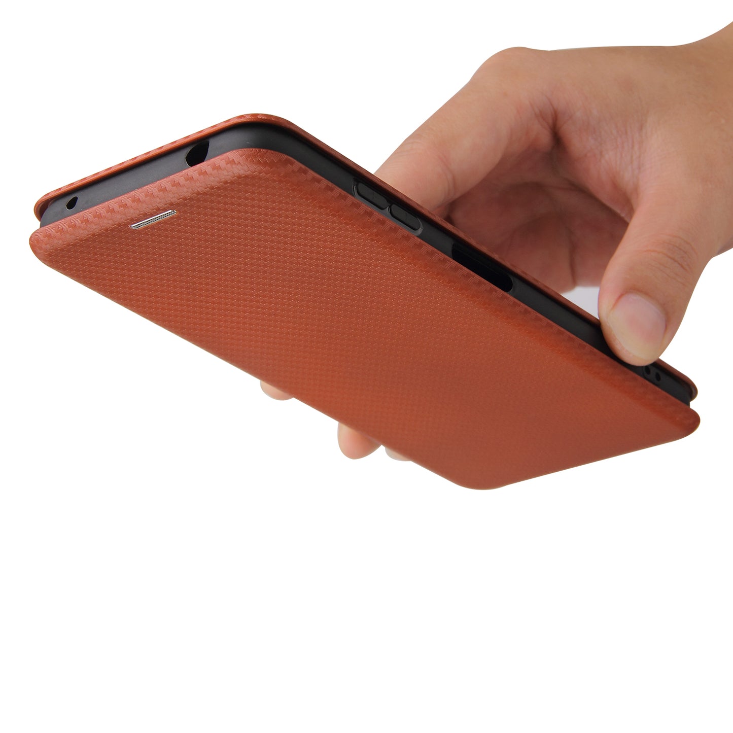 Anti-Scratch Carbon Fiber Texture Auto-absorbed Card Holder Cover Case for Nokia 6.3 / G10 / G20