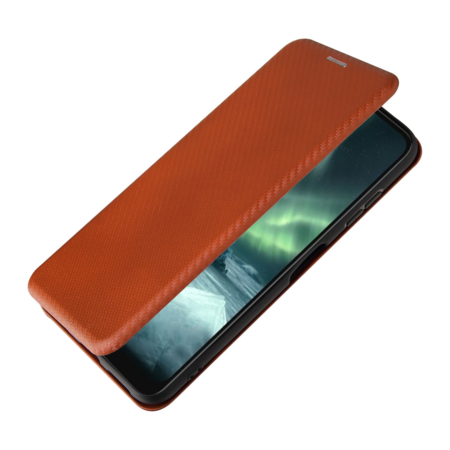 Anti-Scratch Carbon Fiber Texture Auto-absorbed Card Holder Cover Case for Nokia 6.3 / G10 / G20