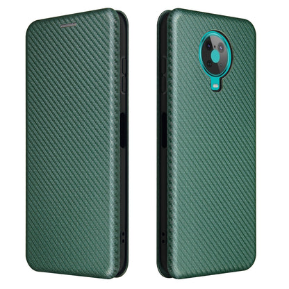 Anti-Scratch Carbon Fiber Texture Auto-absorbed Card Holder Cover Case for Nokia 6.3 / G10 / G20