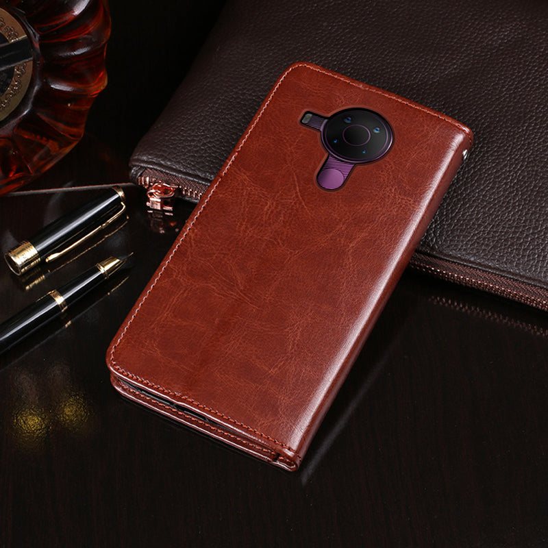 IDEWEI Wallet Design Crazy Horse Texture Leather Mobile Casing for Nokia 5.4