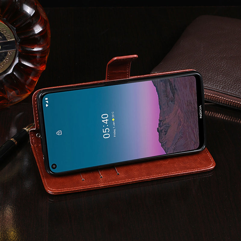 IDEWEI Wallet Design Crazy Horse Texture Leather Mobile Casing for Nokia 5.4