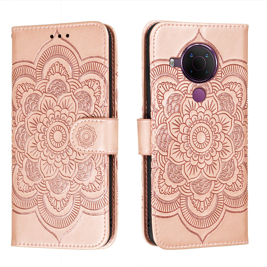 Imprint Mandala Flower Stand Leather Cover Case for Nokia 5.4