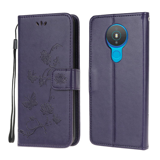 Imprint Butterfly Flower Wallet Stand Design Leather Phone Case Cover for Nokia 1.4