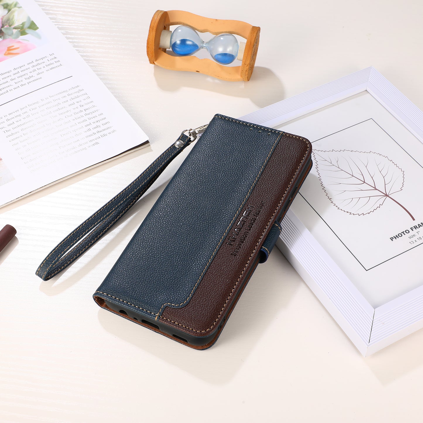 KHAZNEH RFID Anti-theft Swiping Function Design Leather Phone Case Litchi Skin Cover for Nokia X10/X20