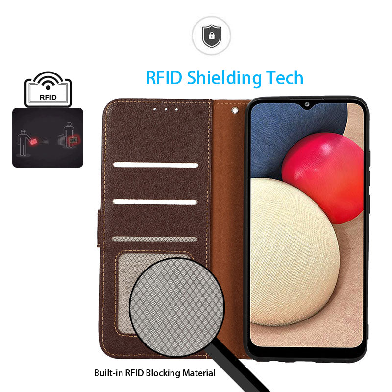 KHAZNEH RFID Anti-theft Swiping Function Design Leather Phone Case Litchi Skin Cover for Nokia X10/X20