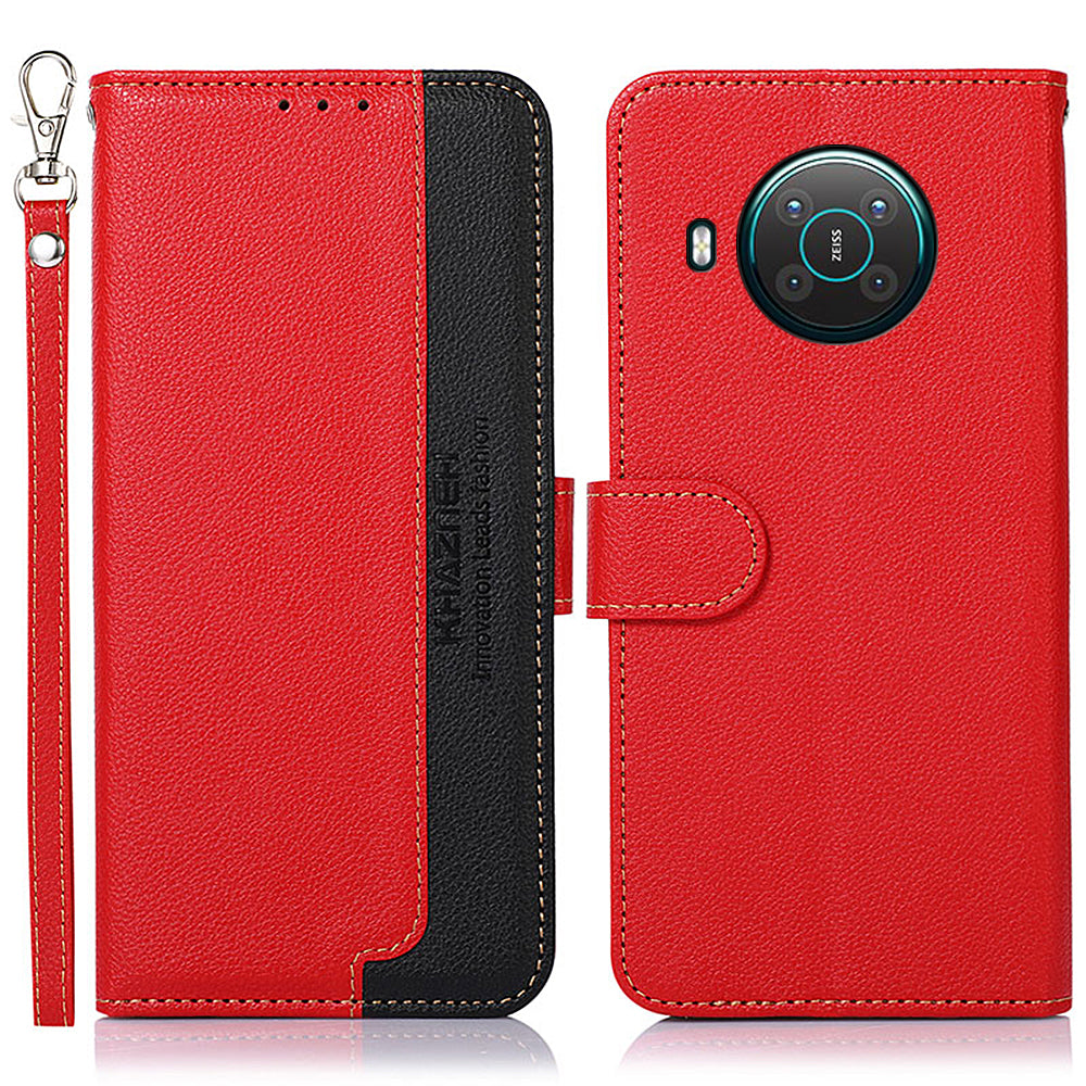 KHAZNEH RFID Anti-theft Swiping Function Design Leather Phone Case Litchi Skin Cover for Nokia X10/X20