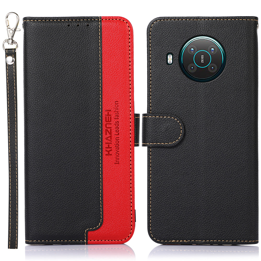 KHAZNEH RFID Anti-theft Swiping Function Design Leather Phone Case Litchi Skin Cover for Nokia X10/X20