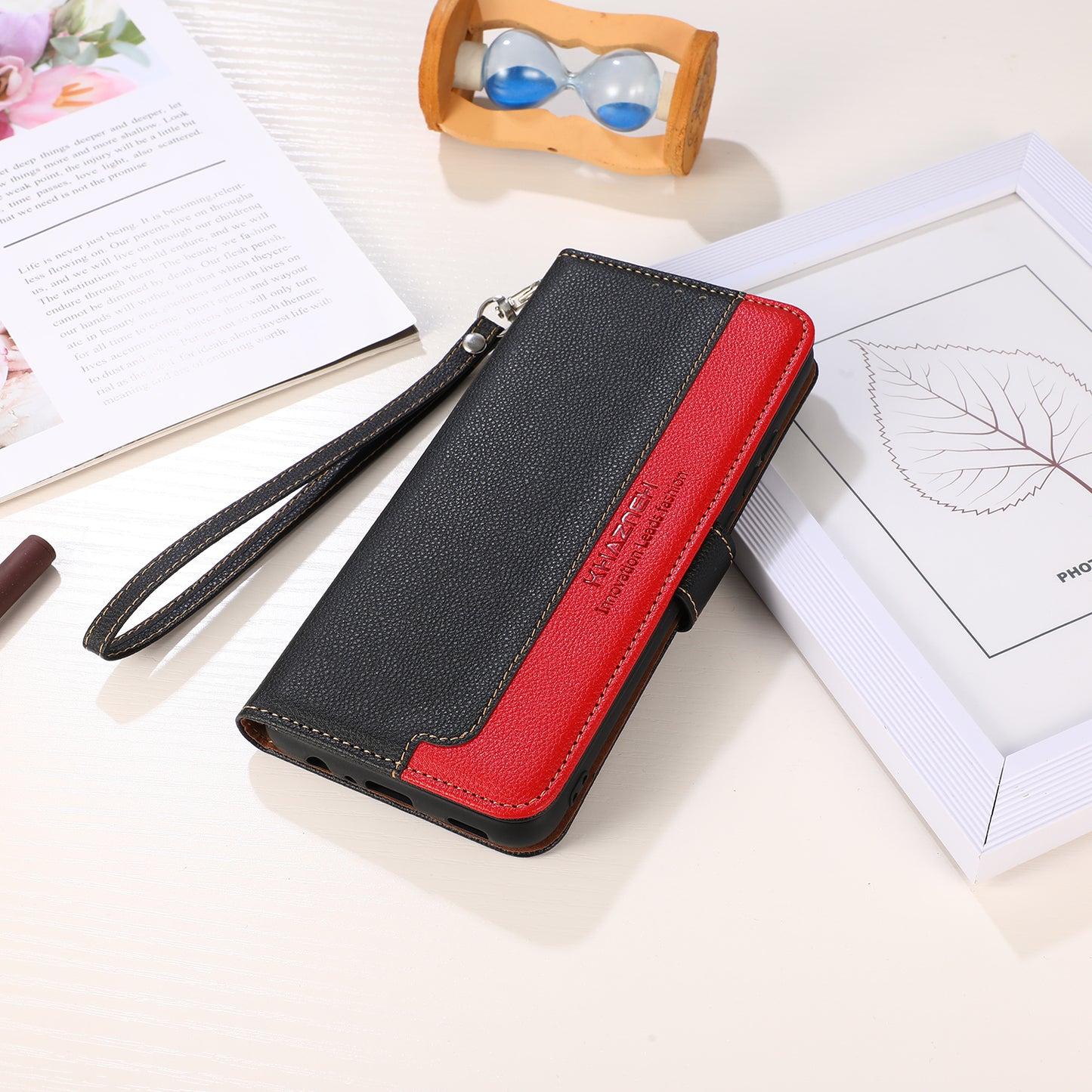 KHAZNEH RFID Anti-theft Swiping Function Design Leather Phone Case Litchi Skin Cover for Nokia X10/X20