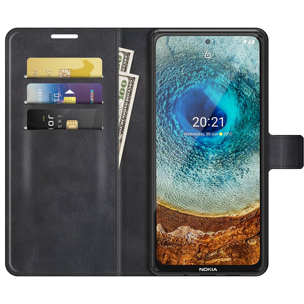 Leather Wallet Stand Protective Case Magnetic Square Clasp Cover for Nokia X10 / Nokia X20