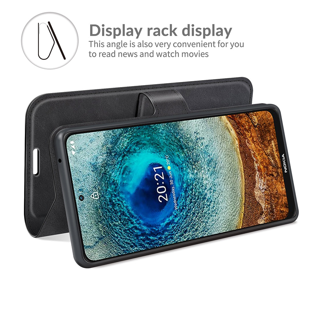 Leather Wallet Stand Protective Case Magnetic Square Clasp Cover for Nokia X10 / Nokia X20