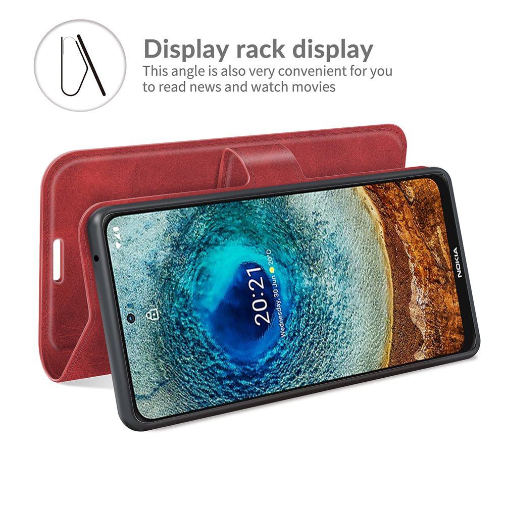 Leather Wallet Stand Protective Case Magnetic Square Clasp Cover for Nokia X10 / Nokia X20