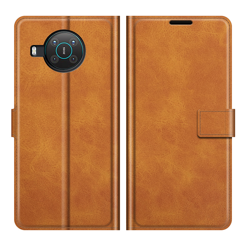 Leather Wallet Stand Protective Case Magnetic Square Clasp Cover for Nokia X10 / Nokia X20