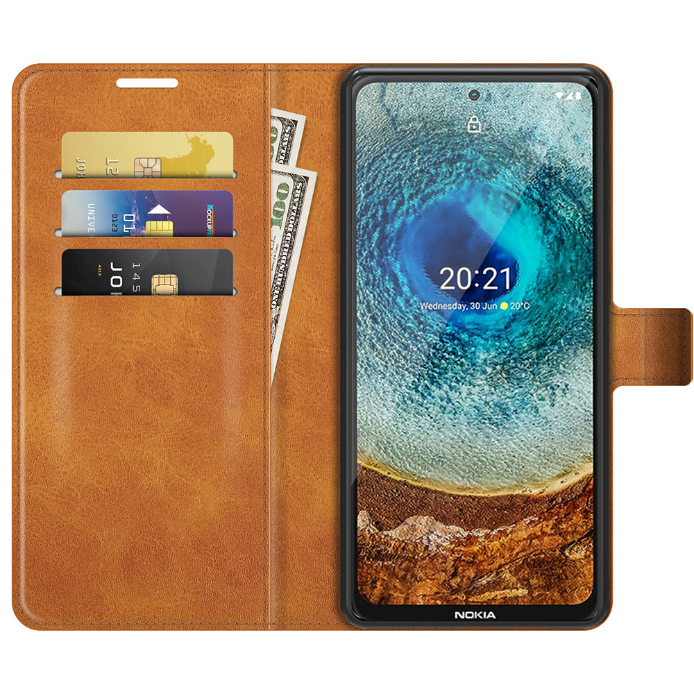 Leather Wallet Stand Protective Case Magnetic Square Clasp Cover for Nokia X10 / Nokia X20