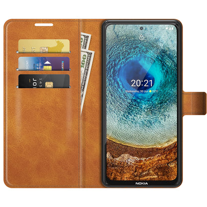 Leather Wallet Stand Protective Case Magnetic Square Clasp Cover for Nokia X10 / Nokia X20