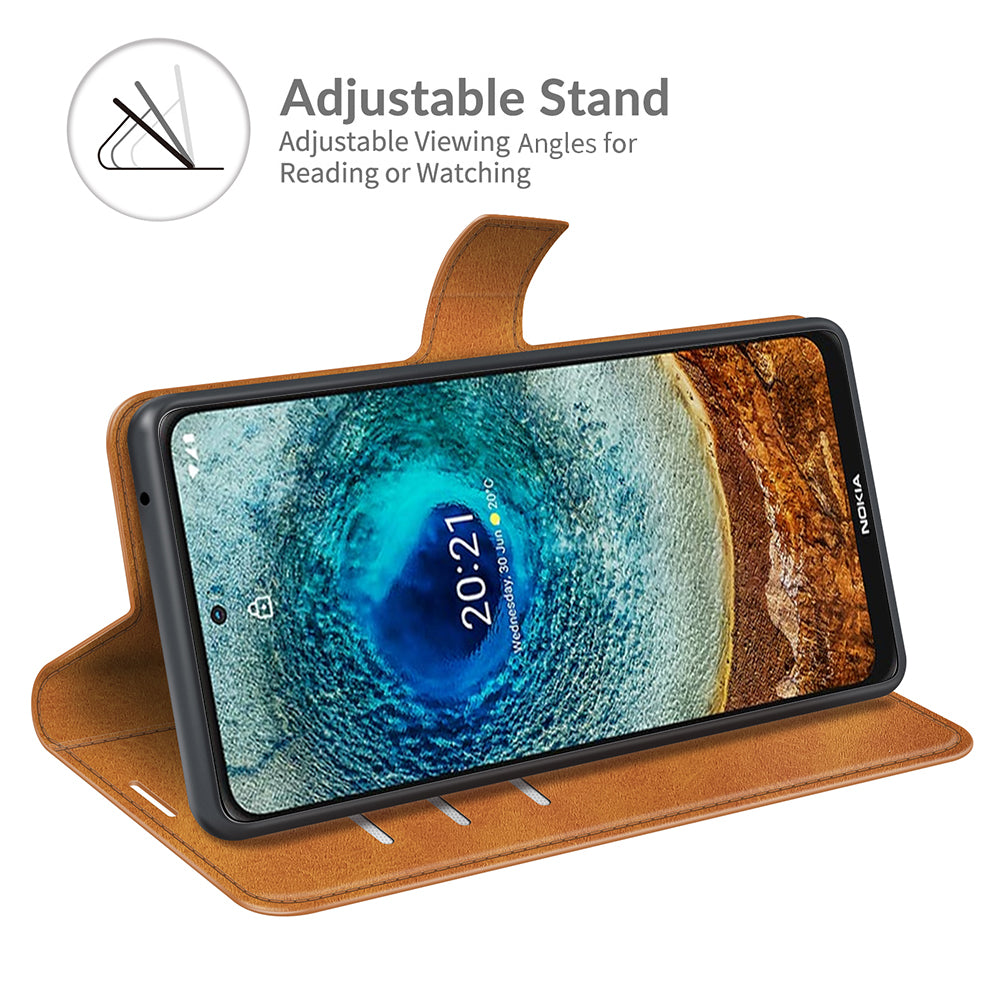 Leather Wallet Stand Protective Case Magnetic Square Clasp Cover for Nokia X10 / Nokia X20