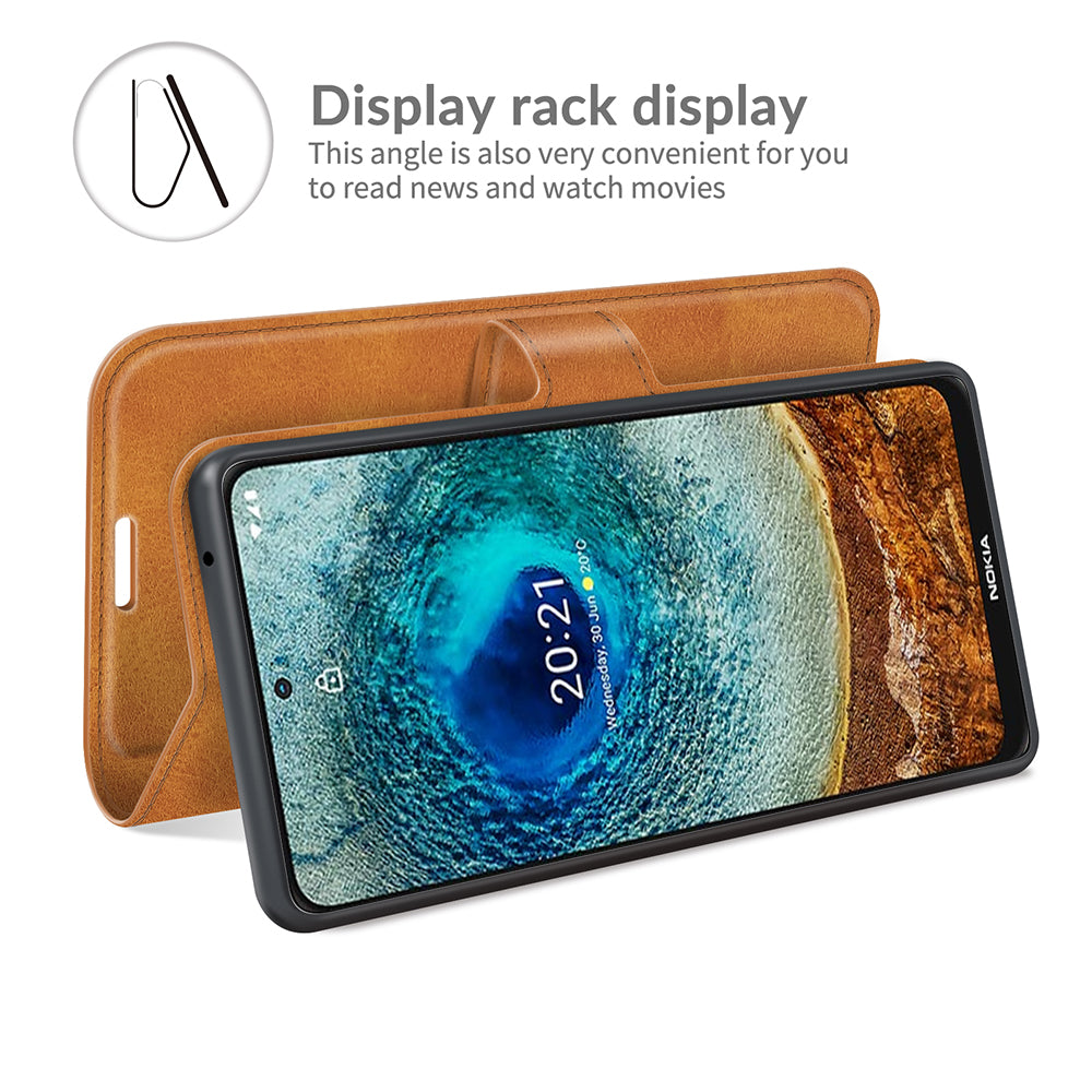 Leather Wallet Stand Protective Case Magnetic Square Clasp Cover for Nokia X10 / Nokia X20