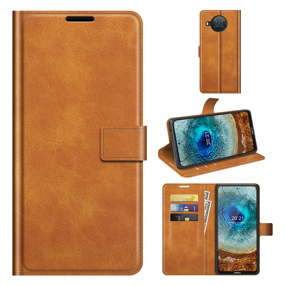 Leather Wallet Stand Protective Case Magnetic Square Clasp Cover for Nokia X10 / Nokia X20