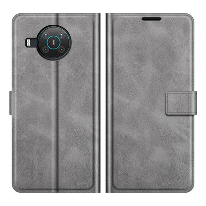 Leather Wallet Stand Protective Case Magnetic Square Clasp Cover for Nokia X10 / Nokia X20