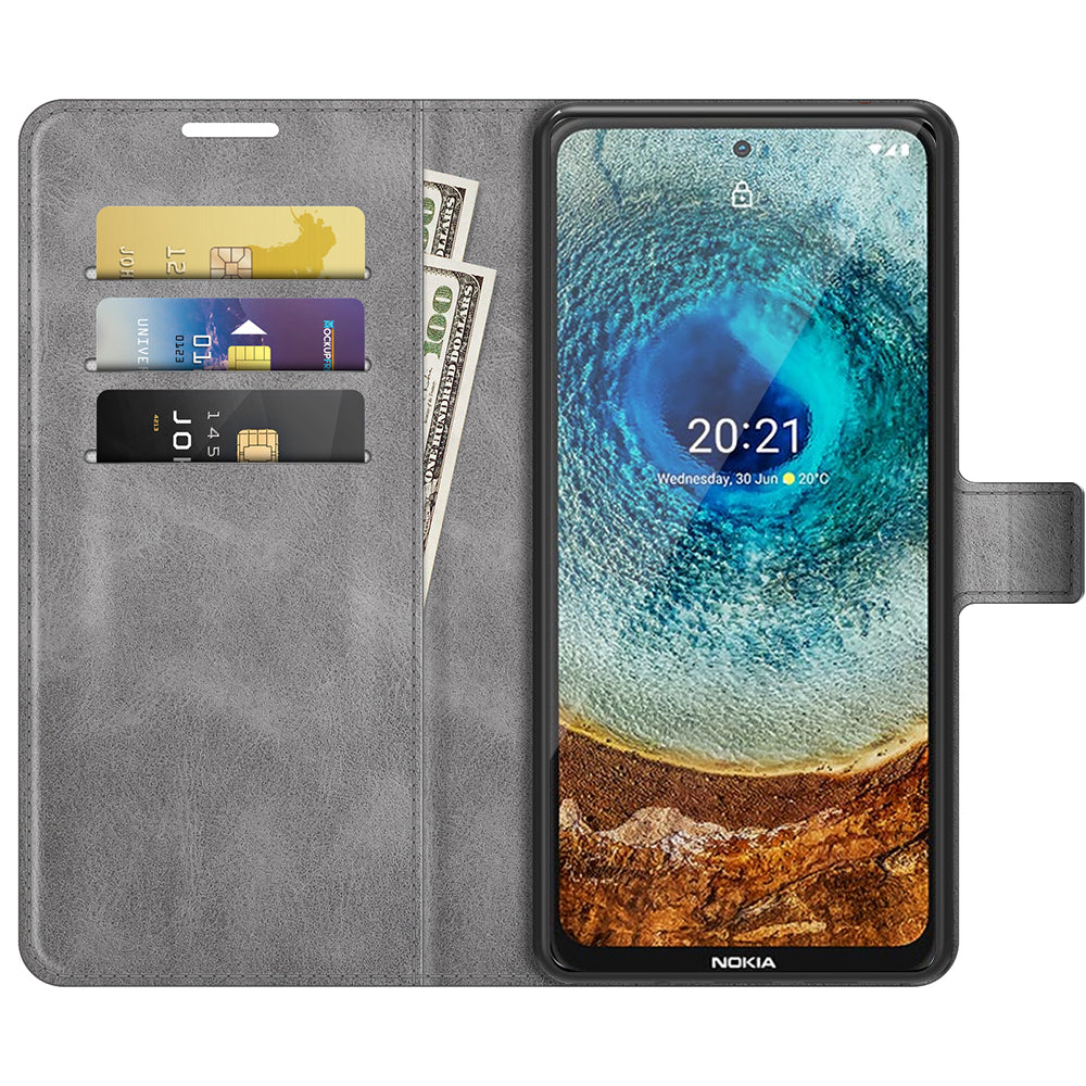 Leather Wallet Stand Protective Case Magnetic Square Clasp Cover for Nokia X10 / Nokia X20