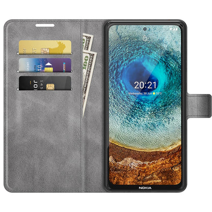 Leather Wallet Stand Protective Case Magnetic Square Clasp Cover for Nokia X10 / Nokia X20